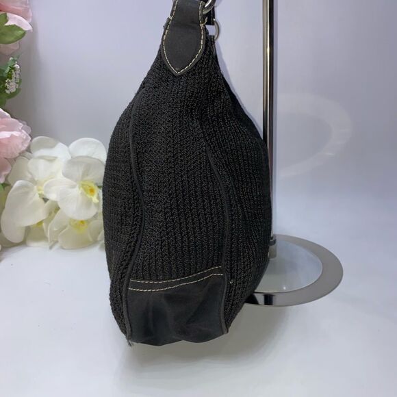 The Sak Black Crochet Shoulder Bag Leather Trim Medium - Picture 3 of 8